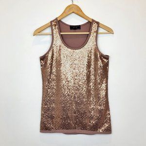 Pink Rose Rose Gold Sequin Light Brown Tank Top, Size Small, EUC